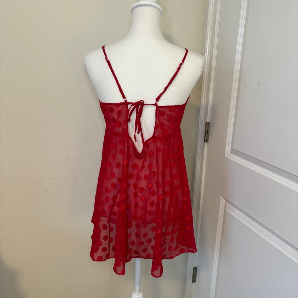 Vintage Gilligan O'Malley Red Polka Dot Sheer Babydoll Chemise Lingerie Medium - Picture 2 of 5